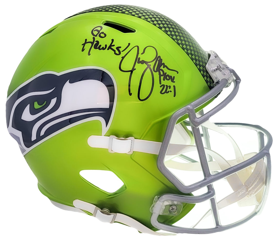 Jim Zorn Auto Seahawks Flash Green Full Size Rep Speed Helmet Go Hawks! MCS Holo