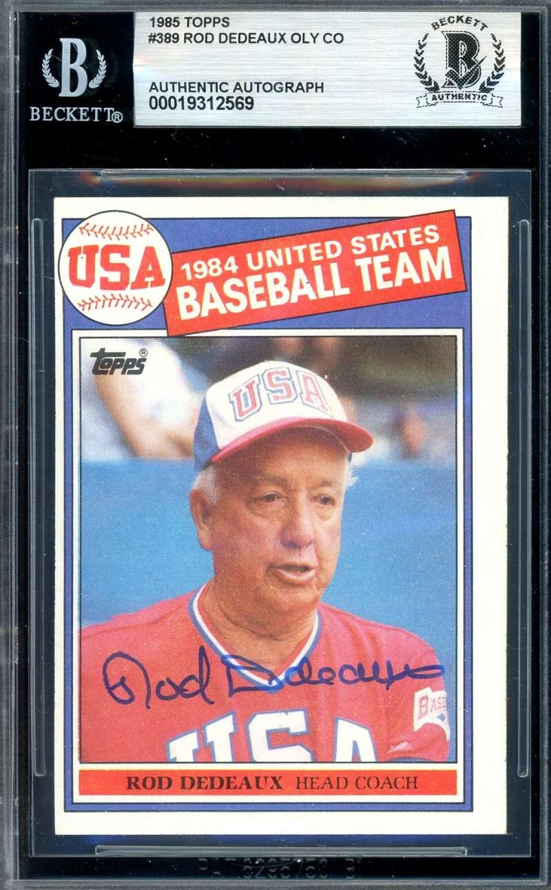 Rod Dedeaux Beckett BAS Signed 1985 Topps Olympics Autograph