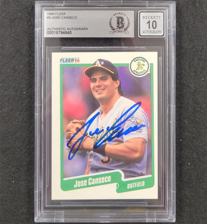 Jose Canseco signed 1990 Fleer #3 card autograph 640 ~ Beckett BAS 10 auto