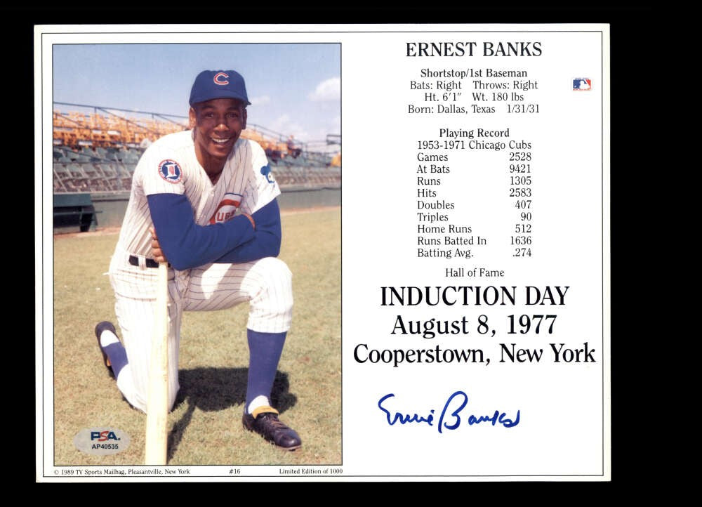 Ernie Banks PSA DNA Autograph 8x10 Photo Signed Cubs