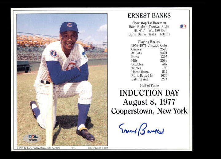 Ernie Banks PSA DNA Autograph 8x10 Photo Signed Cubs