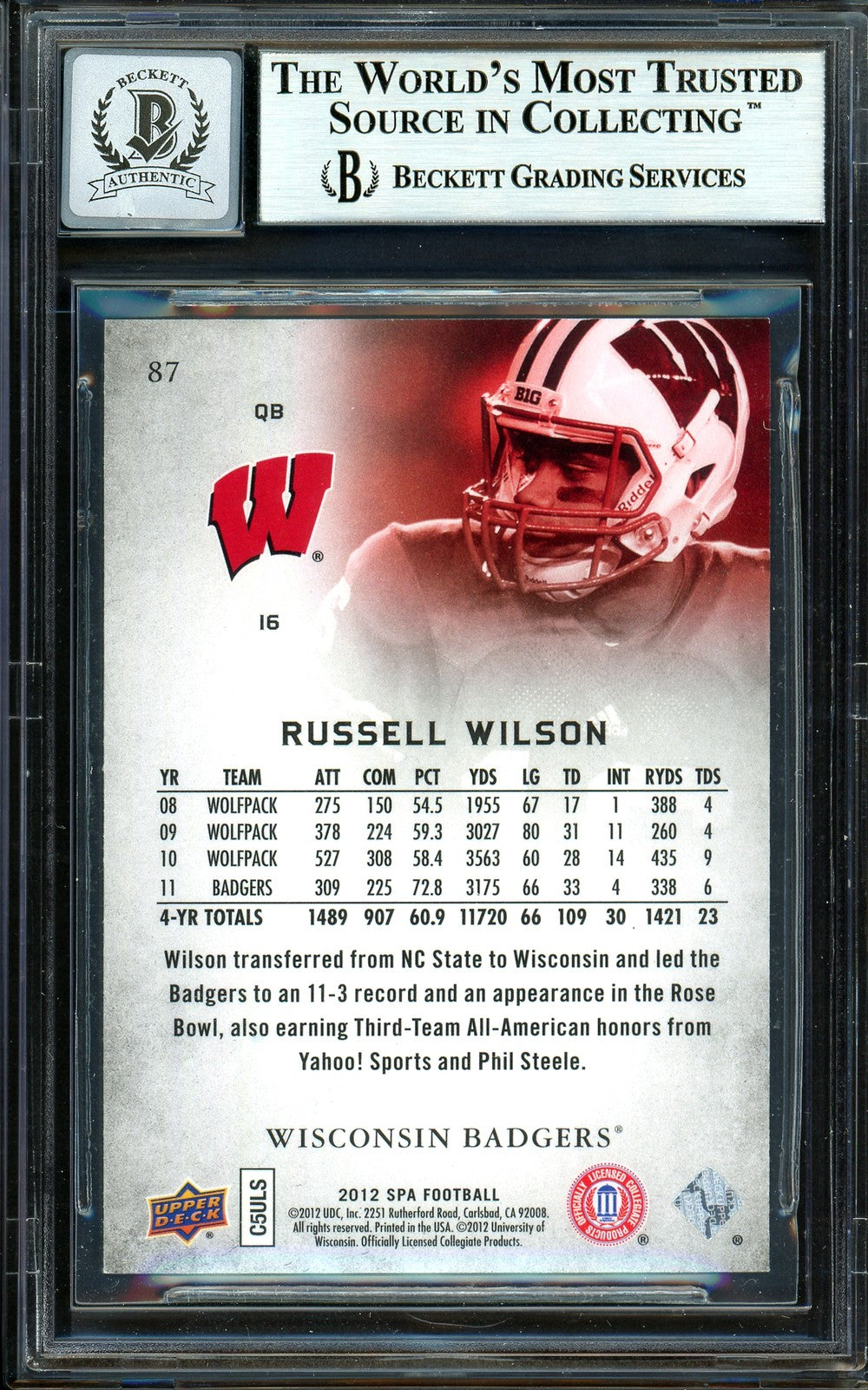 Russell Wilson Auto Signed 2012 SP Authentic RC 87 Seahawks Auto GM 10 Beckett