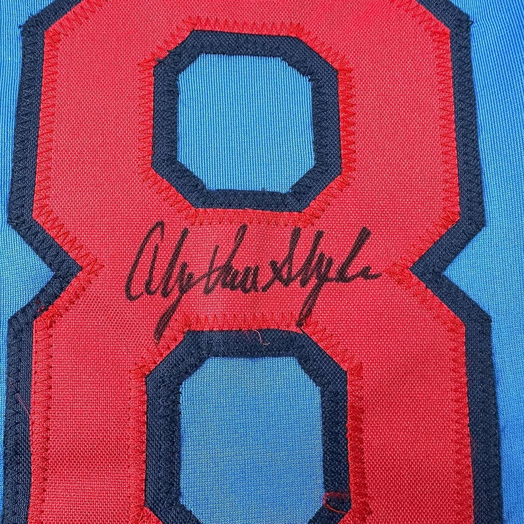 Framed Signed Andy Van Slyke 35x39 St. Louis Blue Jersey JSA COA