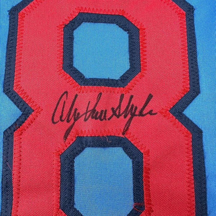 Framed Signed Andy Van Slyke 35x39 St. Louis Blue Jersey JSA COA