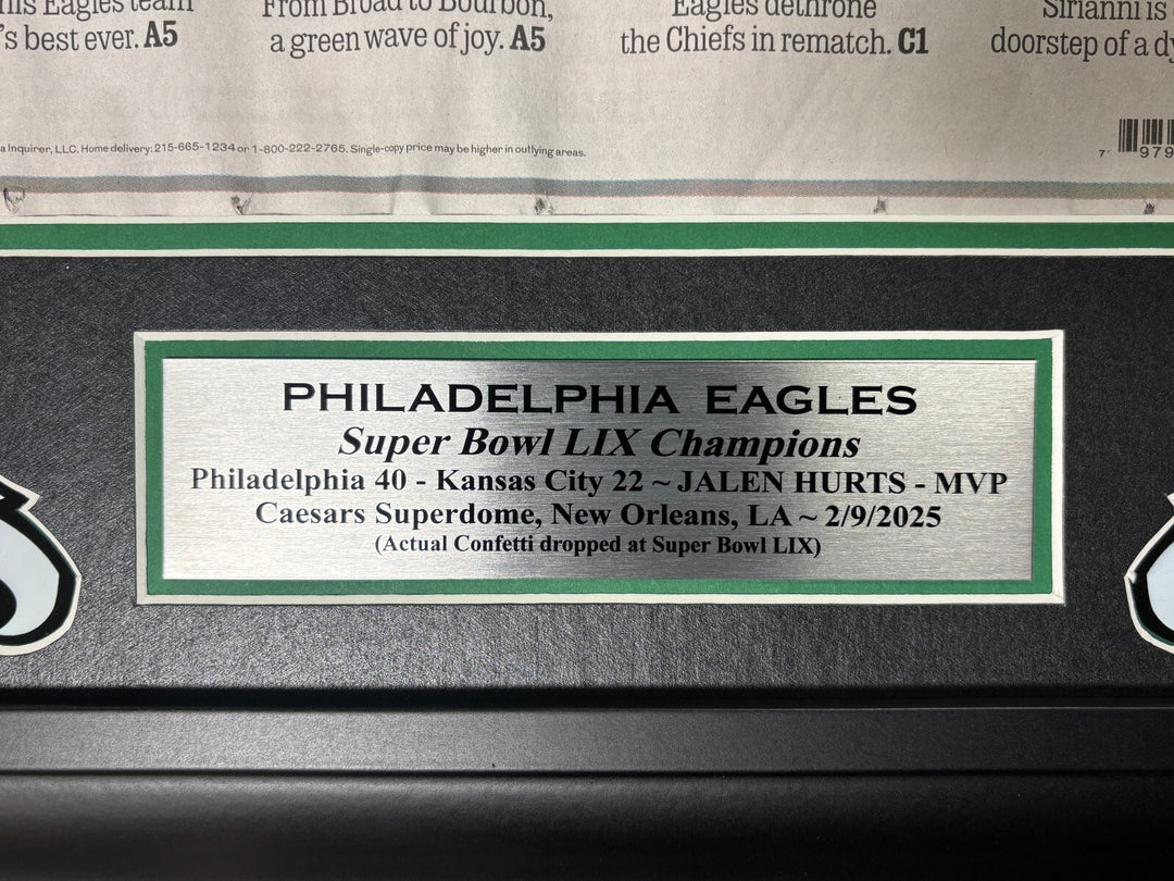Philadelphia Eagles Super Bowl 59 Champs Confetti Framed Inquirer Newspaper LIX
