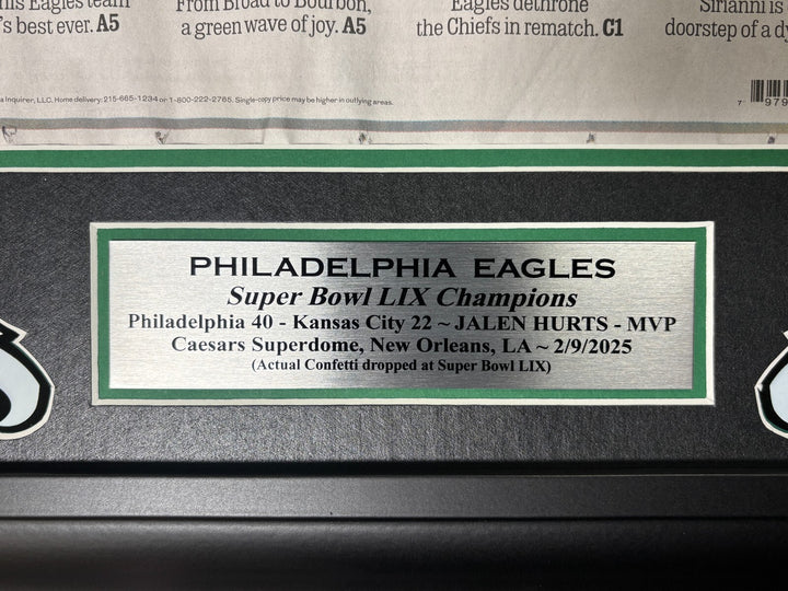 Philadelphia Eagles Super Bowl 59 Champs Confetti Framed Inquirer Newspaper LIX