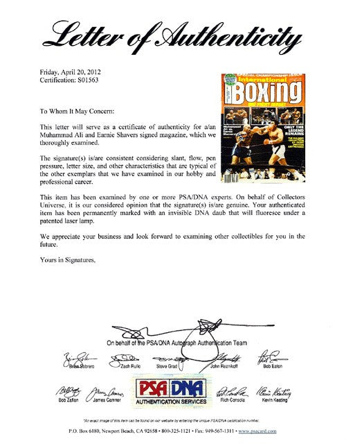 Muhammad Ali & Earnie Shavers Auto International Boxing Magazine Cover PSA/DNA