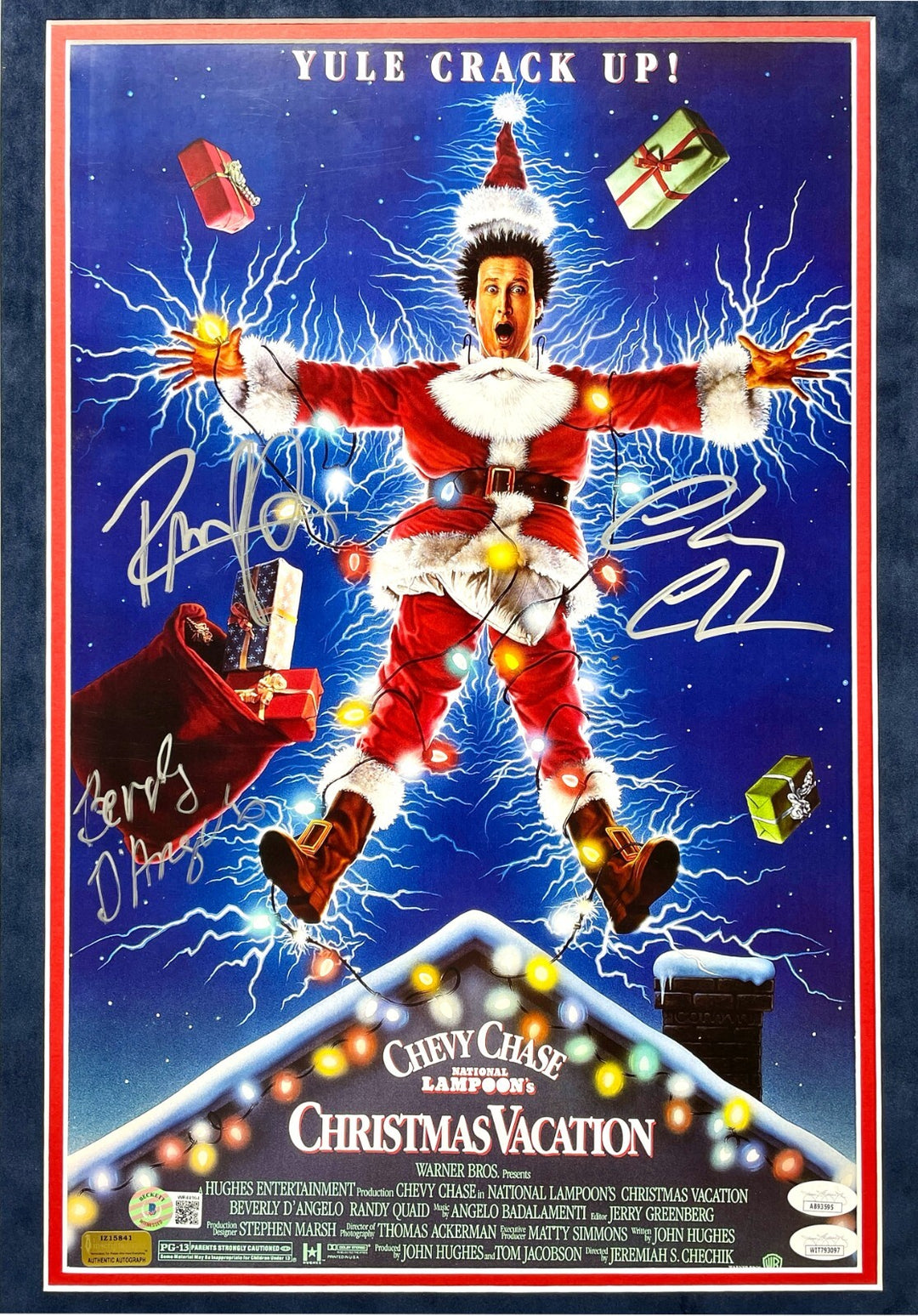 Chevy Chase Beverly D'Angelo Quaid Signed Christmas Vacation Poster Framed JSA