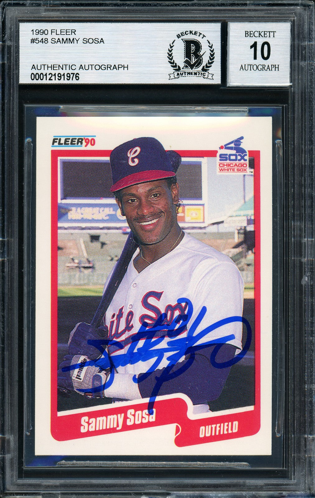 Sammy Sosa Signed 1990 Fleer RC #548 Chicago White Sox Auto Grade 10 Beckett