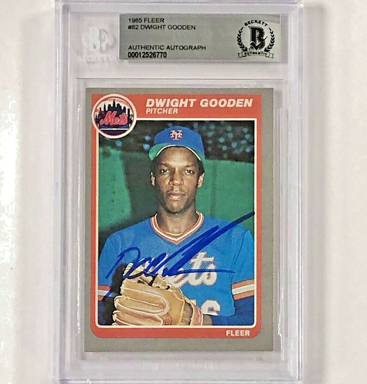 Dwight Doc Gooden autograph signed 1985 Fleer #82 RC Auto rookie card BAS BGS