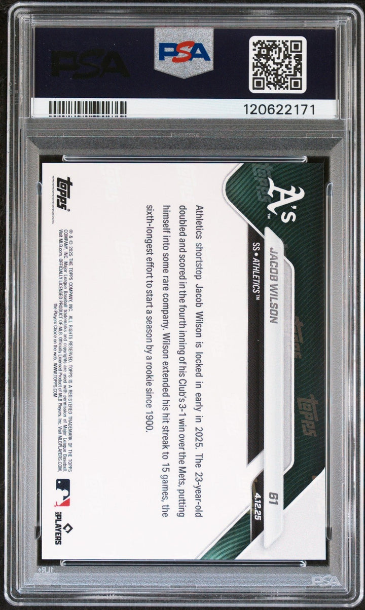 Graded 2025 Topps Now Jacob Wilson #61 Rookie RC Card PSA 10 Gem Mint