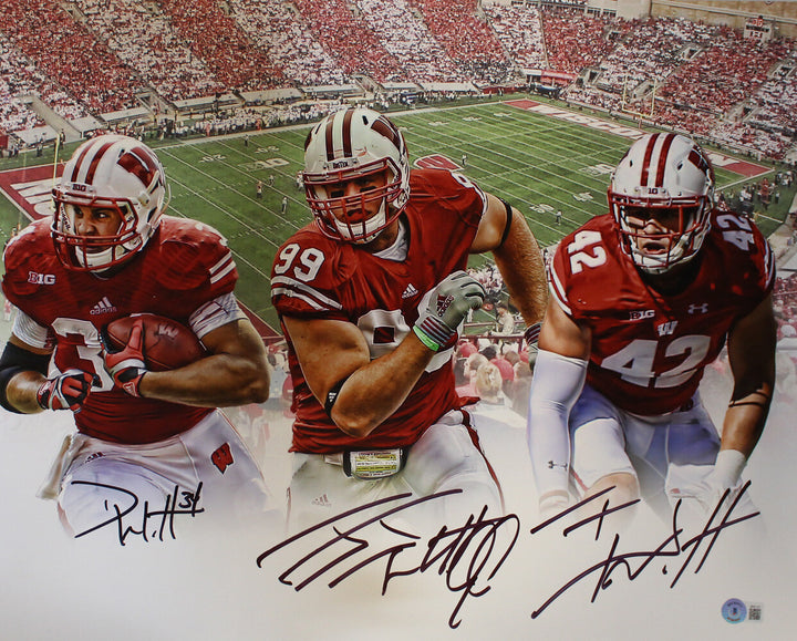 Watt Brothers Combo Autographed Wisconsin Badgers 16x20 Photo Beckett 39787