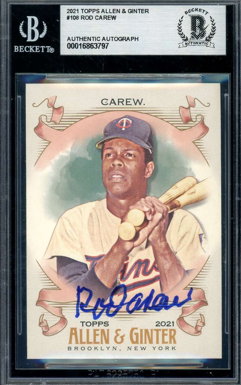 Rod Carew Beckett BAS Signed 2021 Topps Allen & Ginter Autograph