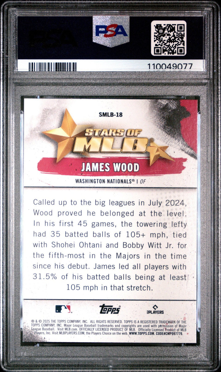 Graded 2025 Topps James Wood #SMLB18 Stars of MLB Rookie RC Card PSA 10