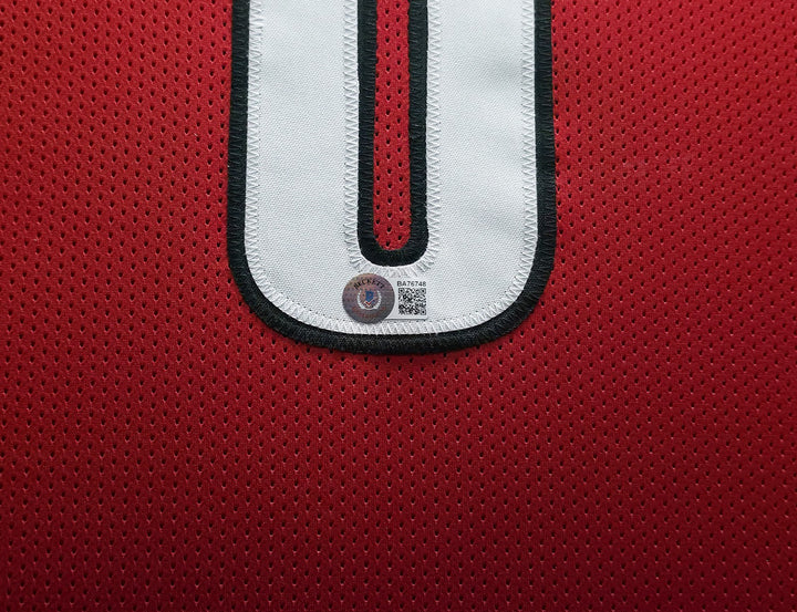 Portland Trail Blazers Damian Lillard Signed Framed Red Jersey Beckett BAS