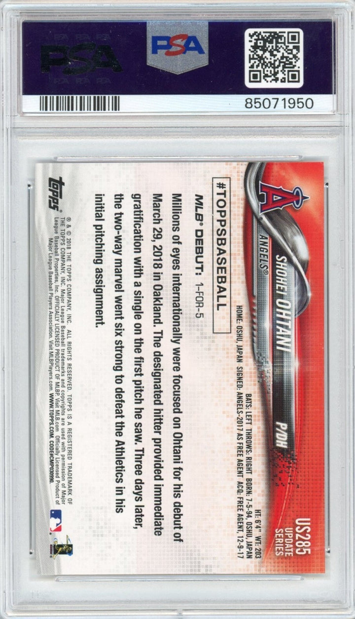 Graded 2018 Topps Update SHOHEI OHTANI #US285 Rookie RC Baseball Card PSA 10
