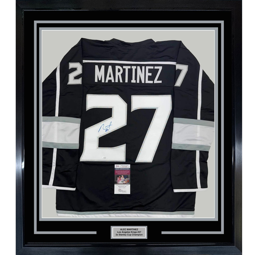 Framed Signed Alec Martinez 35x39 Los Angeles Black Jersey JSA COA