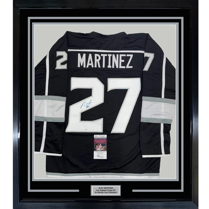 Framed Signed Alec Martinez 35x39 Los Angeles Black Jersey JSA COA