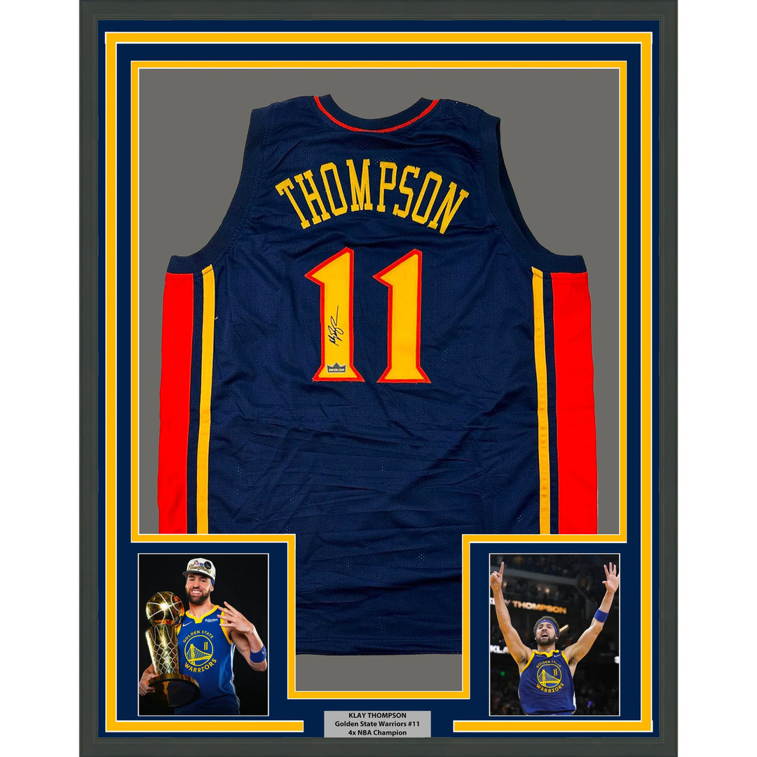 Framed Facsimile Autographed Klay Thompson 33x42 Blue Reprint Laser Auto Jersey