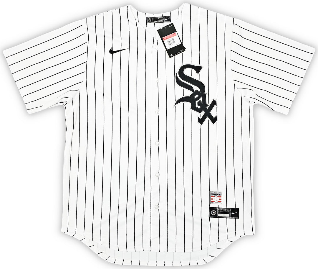 White Sox Frank Thomas Signed White Pinstripes Nike Jersey Size L Beckett Wit