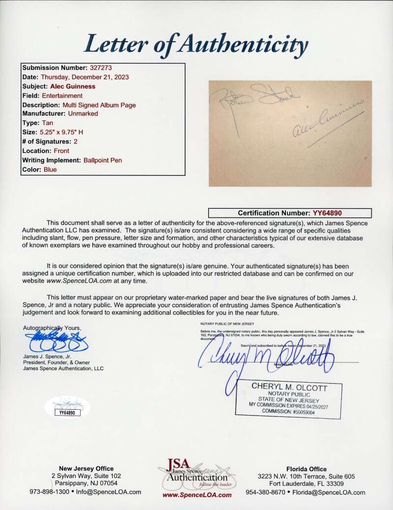 Alec Guinness Robert Stack JSA LOA Signed Vintage Album Page Autograph