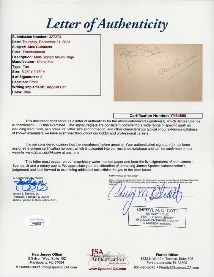 Alec Guinness Robert Stack JSA LOA Signed Vintage Album Page Autograph