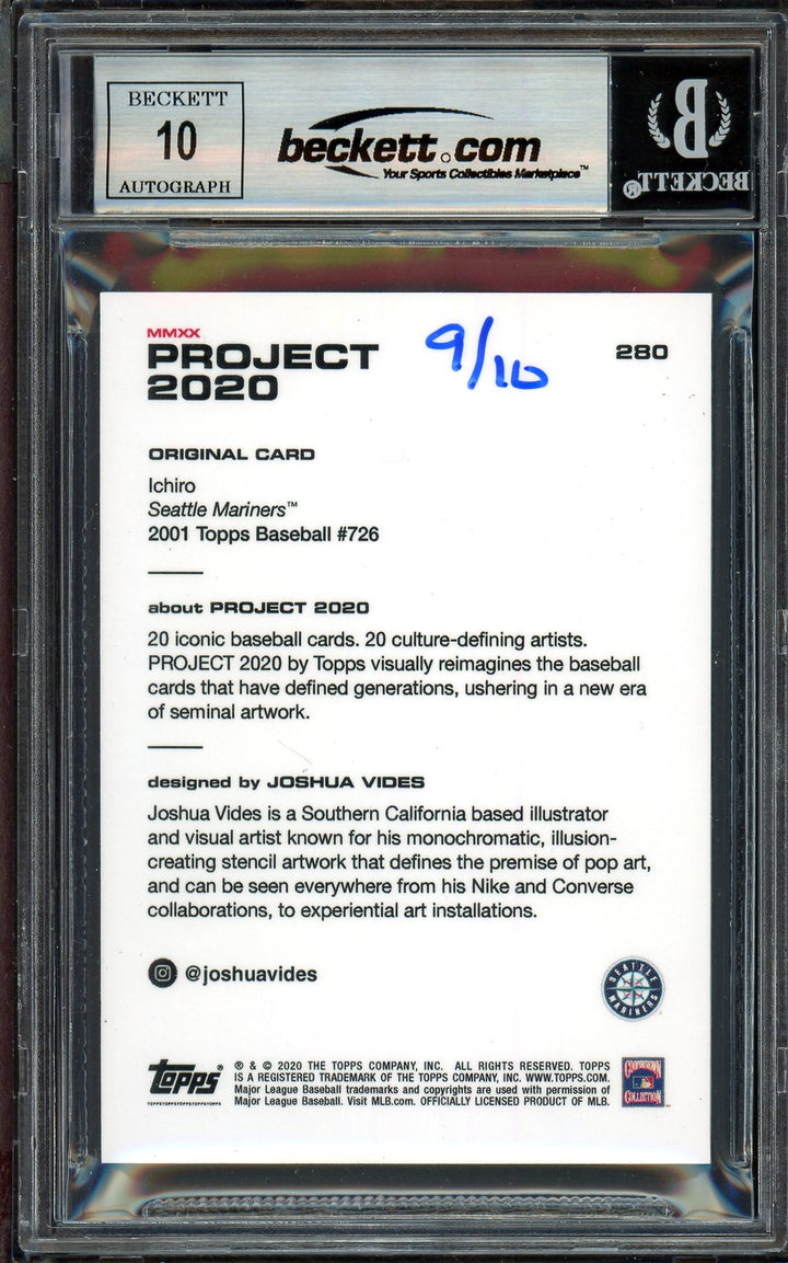 Ichiro Suzuki Auto Topps Project 2020 Joshua Vides Card 280 Auto 10 #/10 Beckett