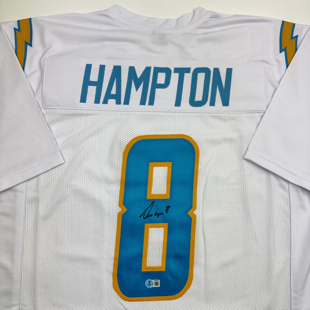 Autographed/Signed Omarion Hampton Los Angeles White Jersey Beckett BAS COA