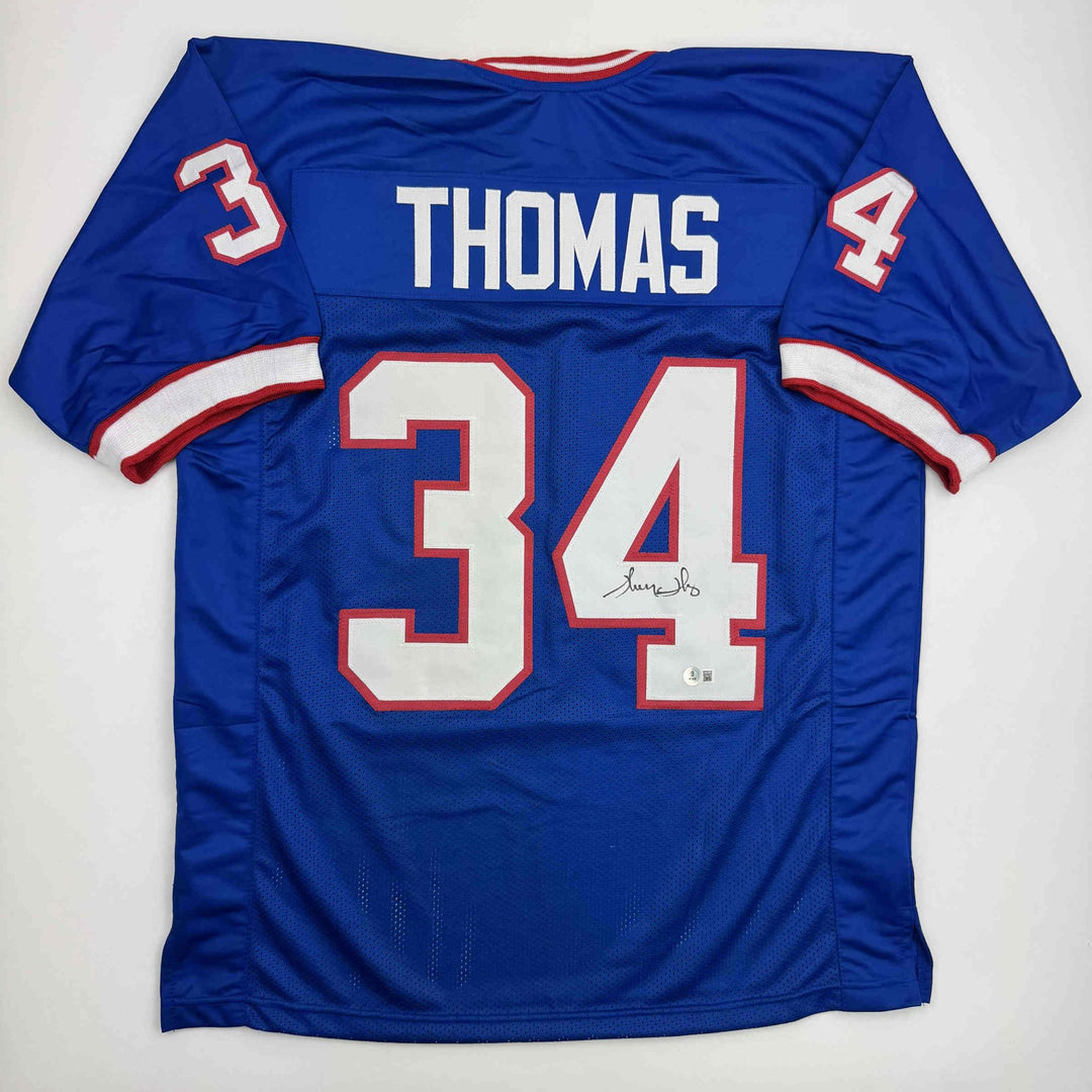 Autographed/Signed THURMAN THOMAS Buffalo Blue Football Jersey JSA COA Auto