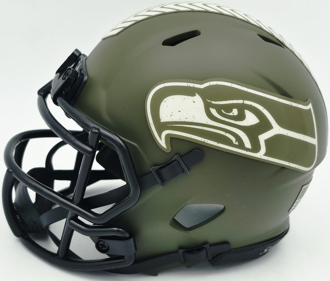 Zach Charbonnet Auto Seahawks Army Green Salute to Service Speed Mini Helmet MCS