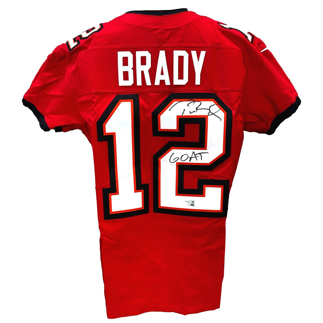 Tom Brady Autographed Tampa Bay Buccaneers Jersey Inscribed "GOAT" COA Fanatics