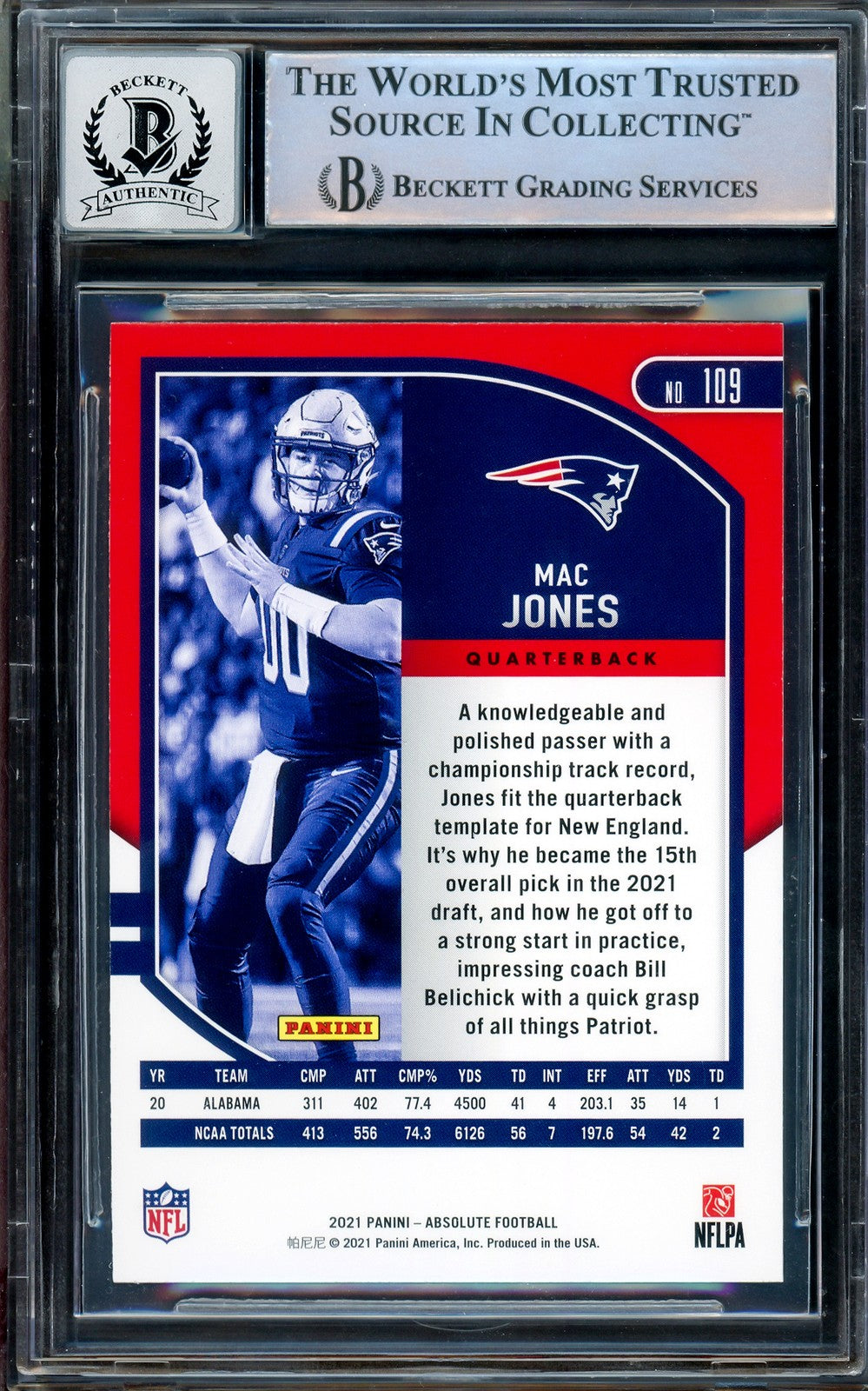 Mac Jones Signed 2021 Panini Absolute RC 109 Patriots Auto GM 10 Beckett