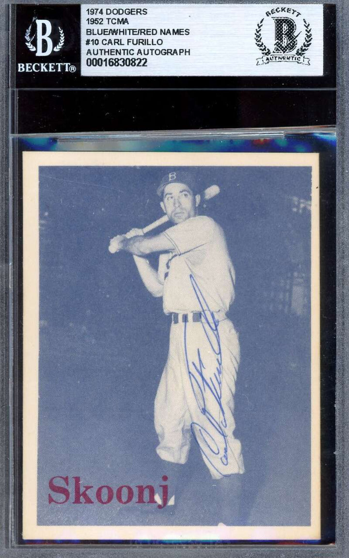 Carl Furillo Beckett BAS Signed 1974 TCMA 1952 Dodgers Autograph