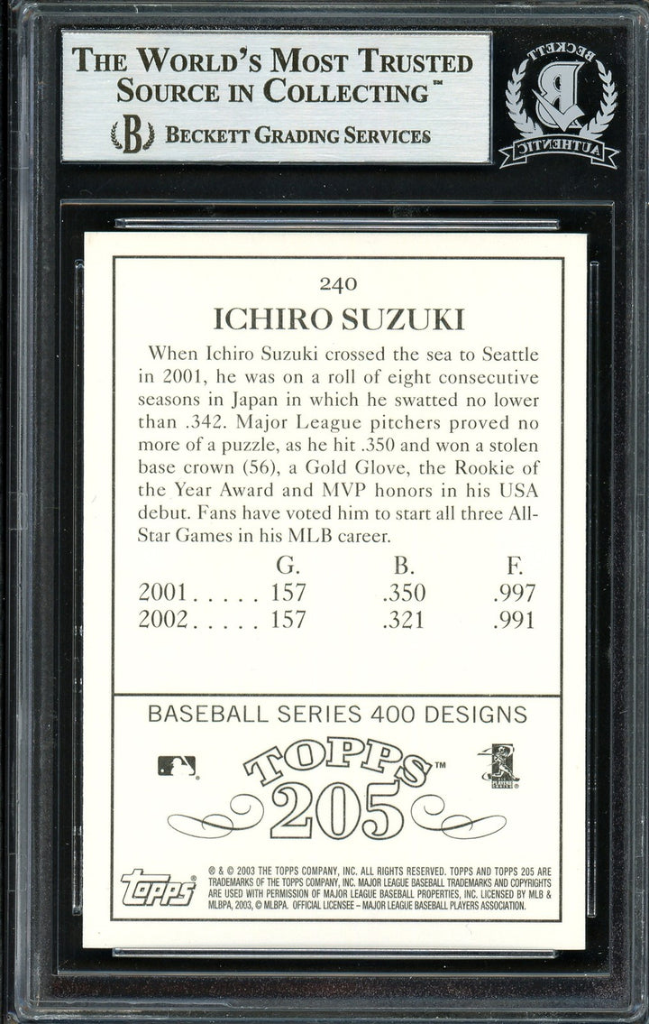 Ichiro Suzuki Signed 2003 Topps 205 Card #240 Seattle Mariners Beckett BAS