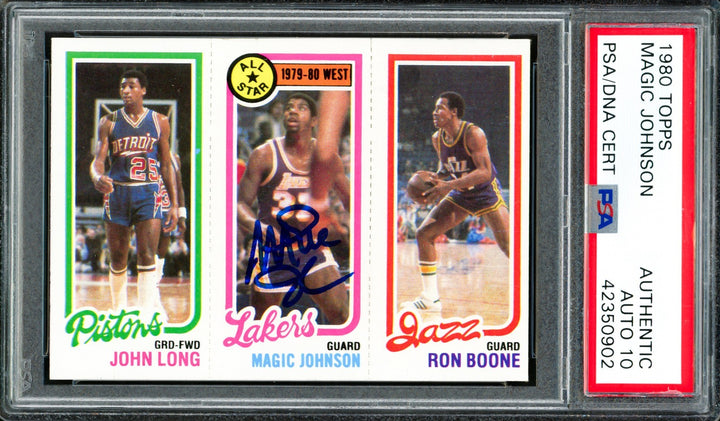 Magic Johnson Signed 1980-81 Topps RC 18 Lakers Auto GM 10 PSA/DNA #42350902