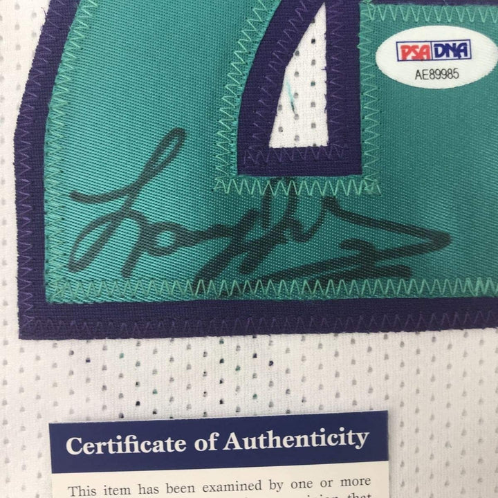 Autographed/Signed Larry Johnson Charlotte White Jersey PSA/DNA COA