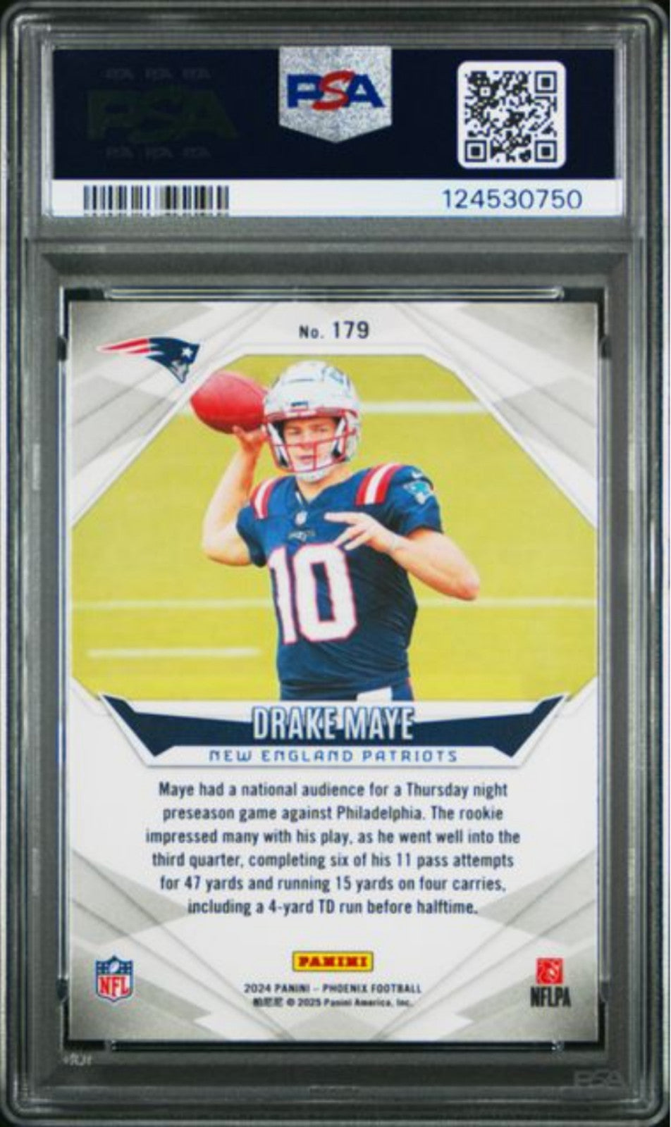 Graded 2024 Panini Phoenix Drake Maye #179 Lazer Rookie RC Football Card PSA 10