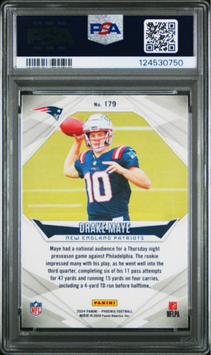 Graded 2024 Panini Phoenix Drake Maye #179 Lazer Rookie RC Football Card PSA 10