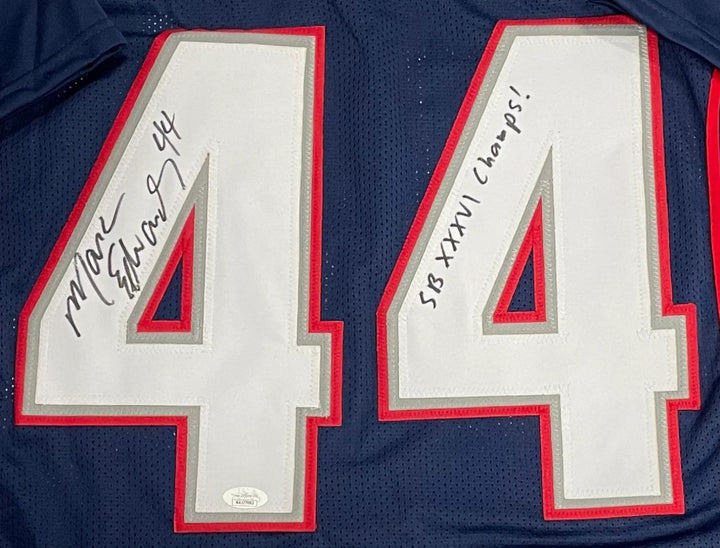 Marc Edwards "SBXXXVI Champs!" Autographed New England Patriots Custom Jersey (J
