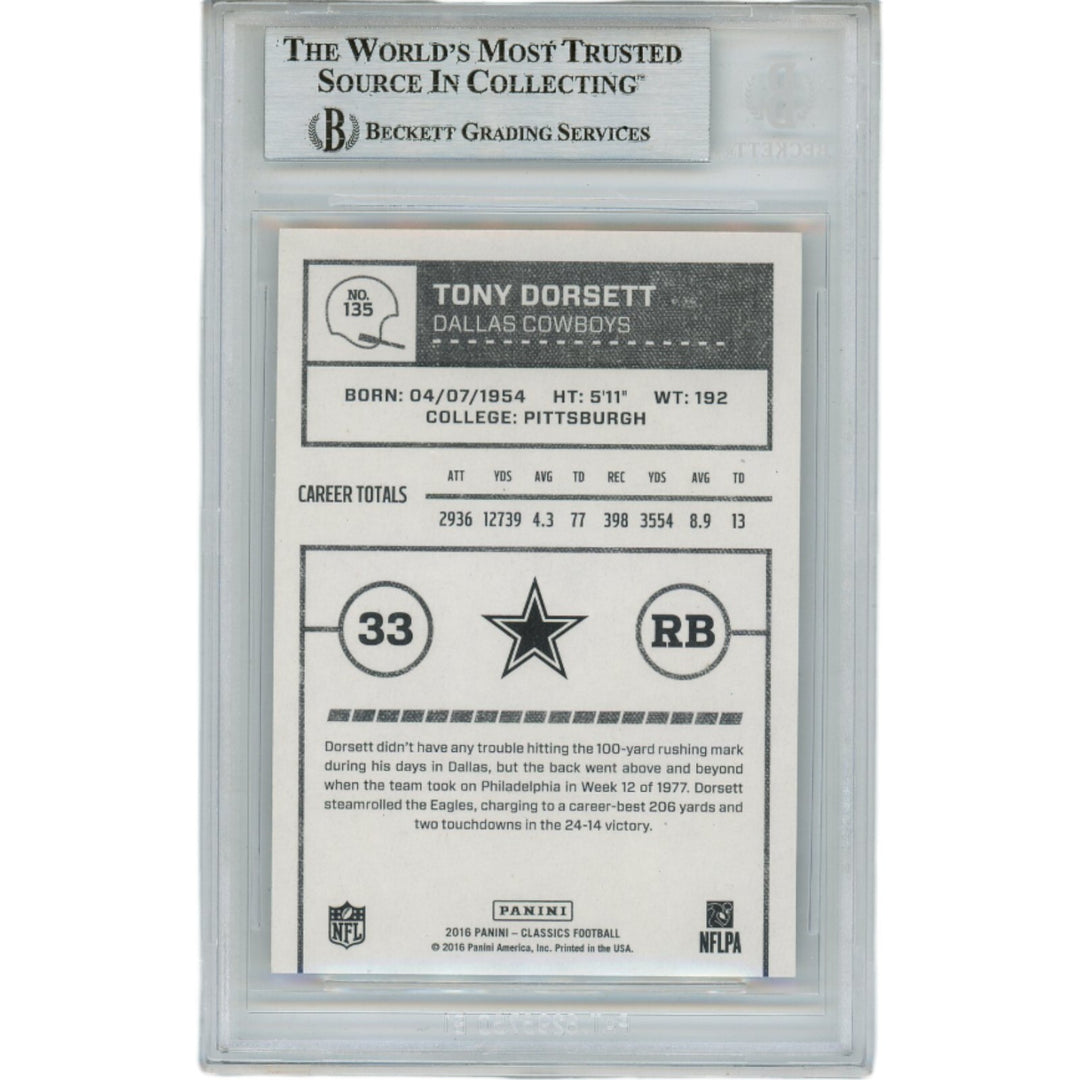 Tony Dorsett Autographed 2016 Classics Glossy Slabbed Trading Card Beckett 48819