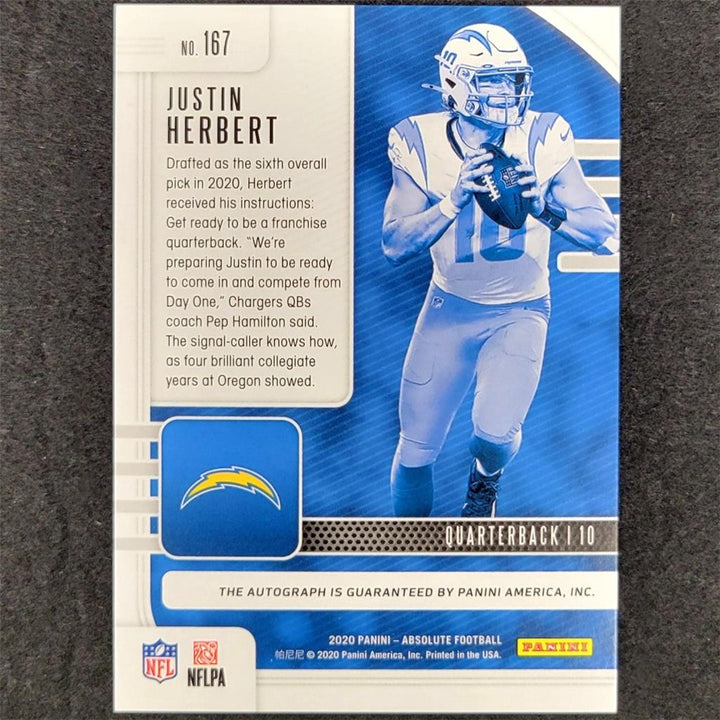 2020 Panini Absolute Justin Herbert Red Spectrum #167 rc rookie card auto /50