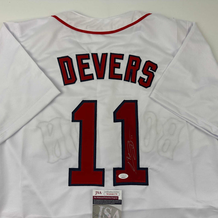 Autographed/Signed Rafael Devers Boston White Baseball Jersey JSA COA