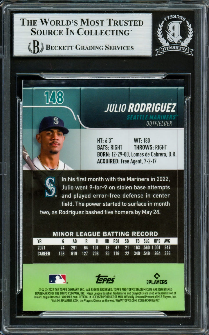 Julio Rodriguez Auto 2022 Stadium Club Chrome RC 148 Mariners Beckett #16706543