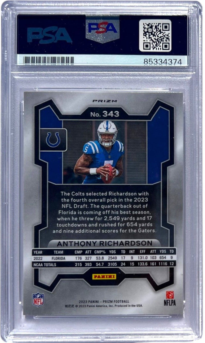 ANTHONY RICHARDSON SIGNED 2023 PANINI PRIZM SILVER ROOKIE CARD AUTO #343 PSA/DNA