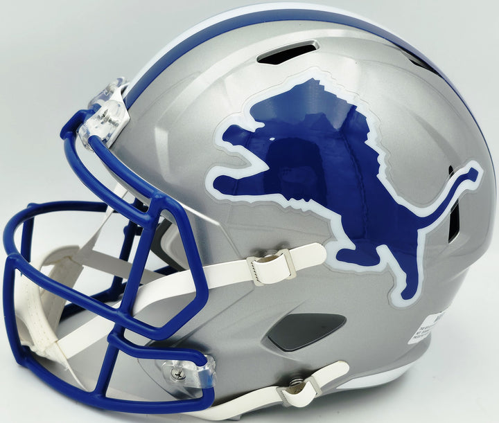 Barry Sanders Lions 1983-02 Silver Signed Replica Speed FS Helmet Beckett BAS