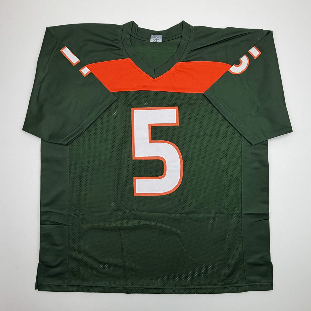 Autographed/Signed Andre Johnson Miami Green College Football Jersey Beckett BAS