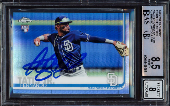 Fernando Tatis Jr Auto 2019 Topps Chrome Prism Refractor RC 203 BGS 8.5 Sig8 BAS