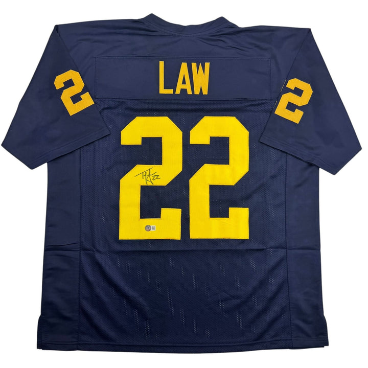 Autographed/Signed Ty Law Michigan Blue College Football Jersey Beckett BAS COA