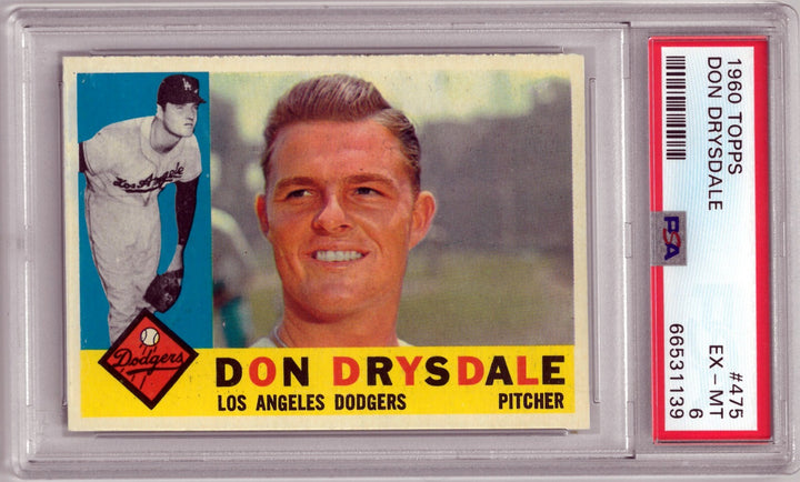 Don Drysdale 1960 Topps Baseball Card #475 - PSA Graded 6 EX-MT (LA Dodgers)