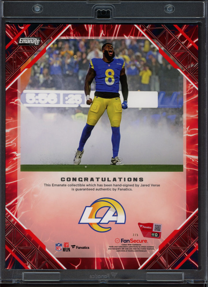 Jared Verse Auto 2025 Under Wraps NFL Emanate Fire Red Card Rams #2/5
